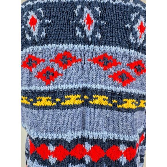 80s 90s VTG Ugly Hand Knit Wool Sweater Vest Blue/Red/Yellow Unisex  Size L OOAK - Picture 5 of 5